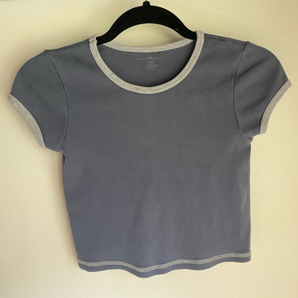 Brandy Melville Washed Navy Blue And Grey Cropped Baby Tee Top